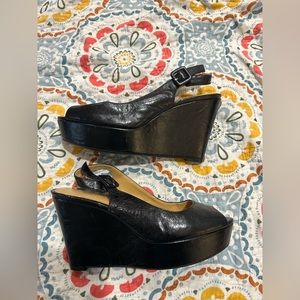 Nine West wedge peep toe platform sling back leather upper size 6.5 Charlottao
